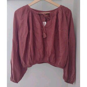 J. Crew Tassel Tie Front Crop Blouse